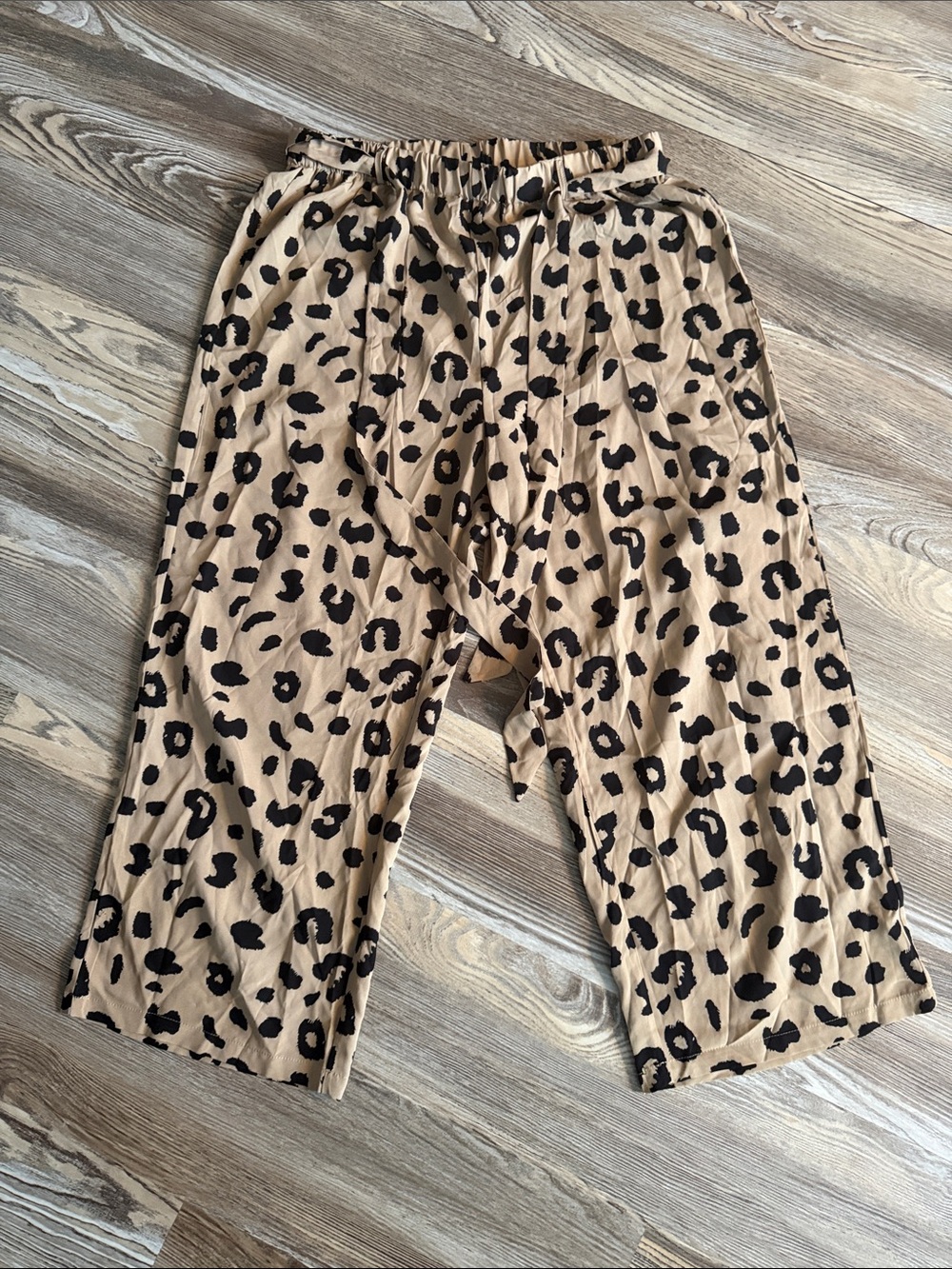 SHEIN Tan Leopard Print Wide-Leg Pants